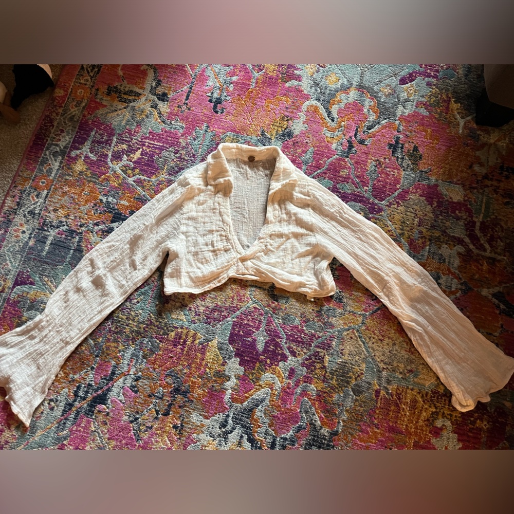 free people long sleeve linen bell sleeve blouse
